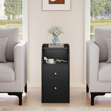 Dreamade Side End Table with Charging Station Sofa Couch Table with Shelf Drawers