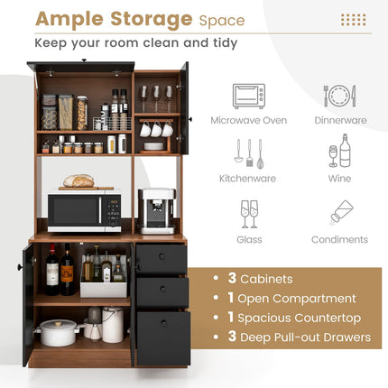 Dreamade Kitchen Pantry, Buffet Hutch with 3 Storage Cabinet, 71'' Floor Large Cupboard with 3 Deep Drawers