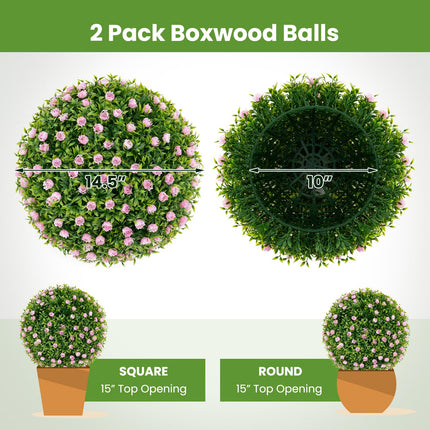 Dreamade 17.5 Inch Topiary Balls Artificial Outdoor Set of 2, Faux Greenery Balls with Pink Flowers