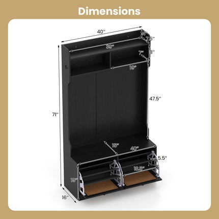 Dreamade 4-In-1 Hall Tree Entryway Bench with Coat Rack & Flip Drawers