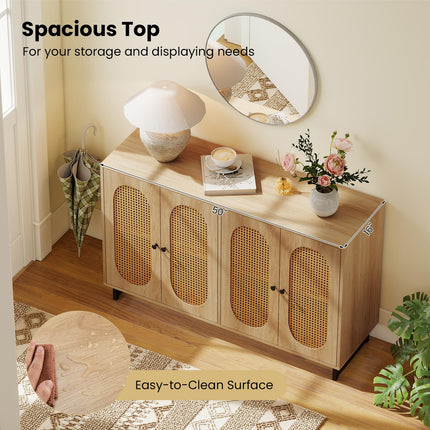 Dreamade 50" PE Rattan Sideboard Buffet Cabinet with 4 Doors and Adjustable Shelves