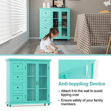 Dreamade Buffet Sideboard with Storage - Kitchen Pantry Cabinet with 2 Doors, 4 Drawers, Adjustable Shelf