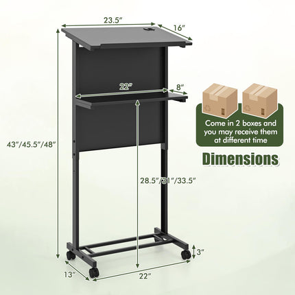 Dreamade Mobile Lectern Podium, Height Adjustable Rolling Laptop Cart with Tilting Tabletop