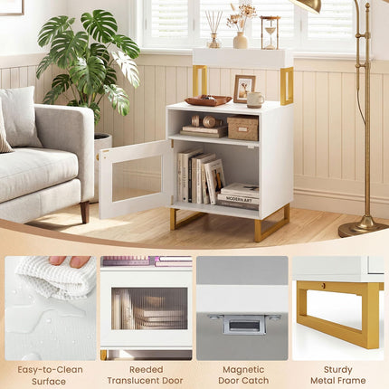 Dreamade Night Stand with LED Lights | Tall Sofa Side Couch End Table w/Top Tray (1/2)