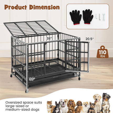 Dreamade Heavy Duty Dog Crate, Escape Proof Metal Dog Cage with Double Door