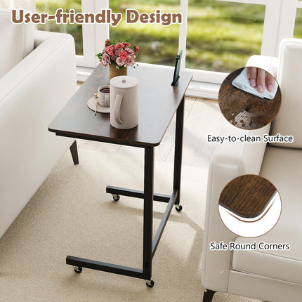 Dreamade C-Shaped End Table with Wheels for Living Room Bedroom