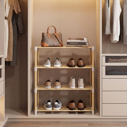 Dreamade 4-Tier Stackable Pine Wood Shoe Rack for entryway