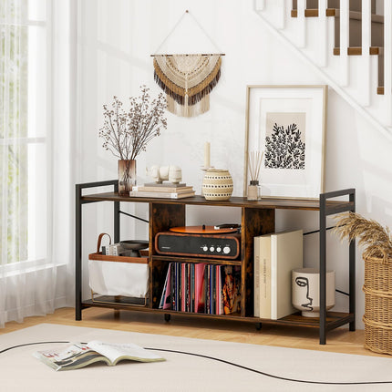 Dreamade TV Stand for TVs up to 55", 3-Tier Entertainment Center with Open Storage Shelves, Side Guardrails & Metal Frame