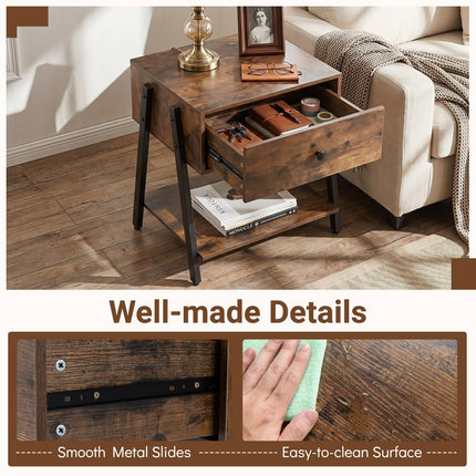Dreamade Industrial Night Stand with Drawer and Open Shelf