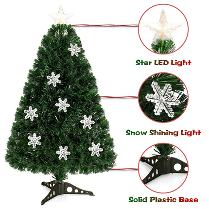 Artificial Pre-Lit Christmas Tree Fiber Optic Tree with Metal Stand, Xmas Tree for Holiday Decor - DreamadeUS