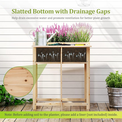 Dreamade Wood Raised Garden Bed w/Folding Drop-Leaf Potting Table