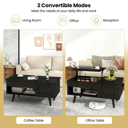 Dreamade Lift Top Coffee Table, Modern Cocktail Table with Hidden Compartment, Open Shelf & Cabinet