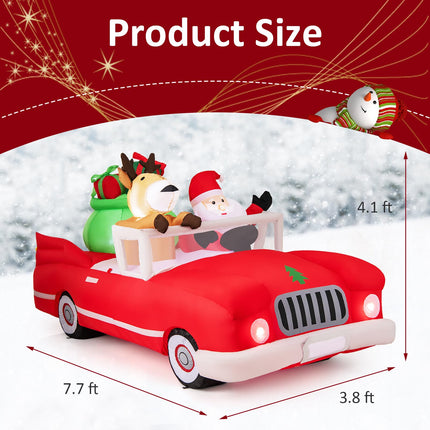 Dreamade 7.7 FT Long Lighted Xmas Inflatable Santa Claus & Reindeer Driving Red Car Gift Boxes