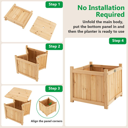 Dreamade 15” Planter Raised Garden Bed - Wooden Planting Box, Outdoor Folding Square Planter