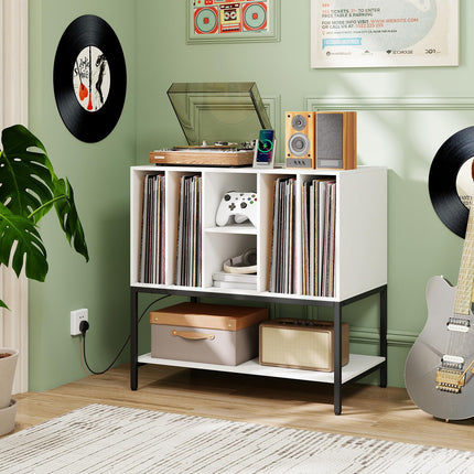 Dreamade Record Player Stand with Charging Station Vinyl Record Storage for Music Living Room