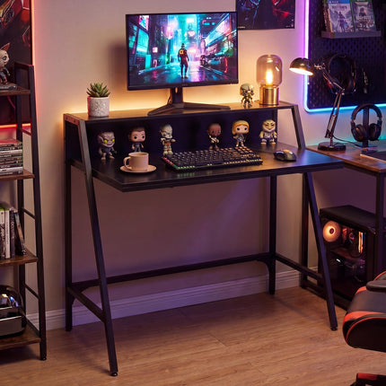 Dreamade 31.5" Small Computer Desk with Raised Storage Shelf & Heavy-Duty Metal Frame