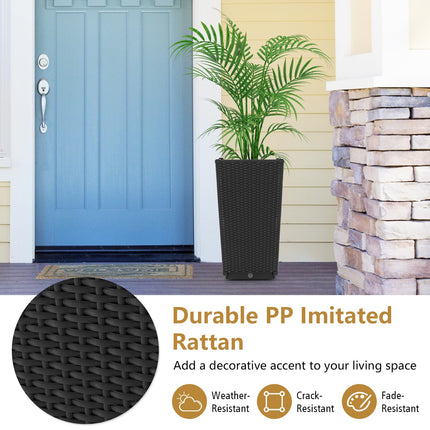 Dreamade Outdoor Wicker Flower Pot Set of 2, 22.5” Tall Planters with Drainage Hole, Self-Watering Tray