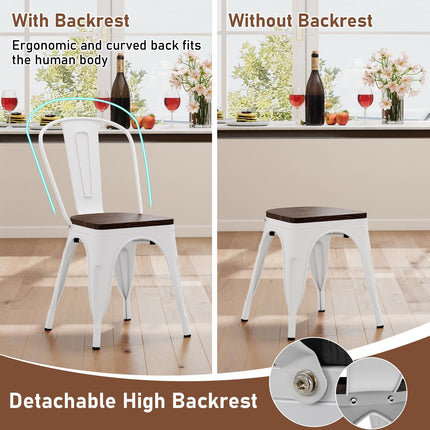 Dreamade Metal Dining Chairs Set of 4 Stackable Armless Kitchen Chairs w/Elm Wood Seat