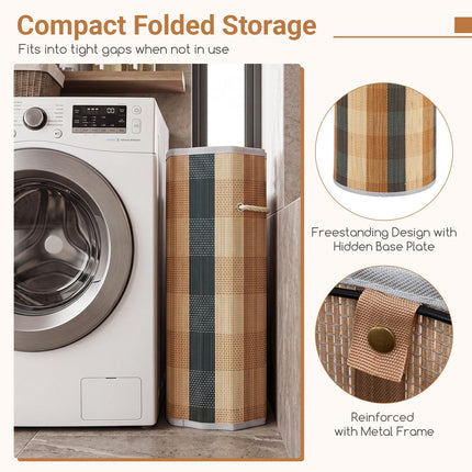 Dreamade 13.2 Gal Round Bamboo Laundry Hamper with Lid