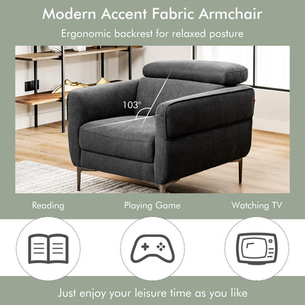 Dreamade Accent Chair, Upholstered Single Sofa Chair with Adjustable Headrest