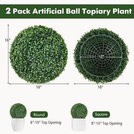 Dreamade 2 PCS 16 Inch Artificial Plant Topiary Ball, Round Faux Boxwood Balls Outdoor, Wedding and Home Décor