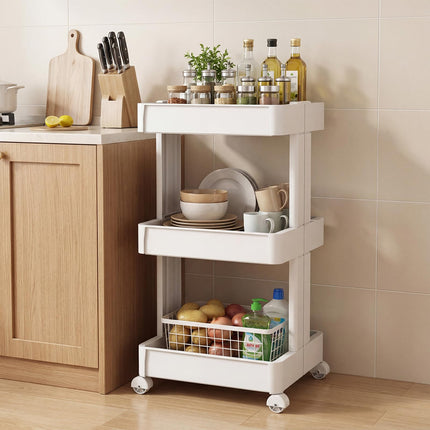Dreamade 3-Tier Rolling Storage Cart w/Shelving Unit for Kitchen