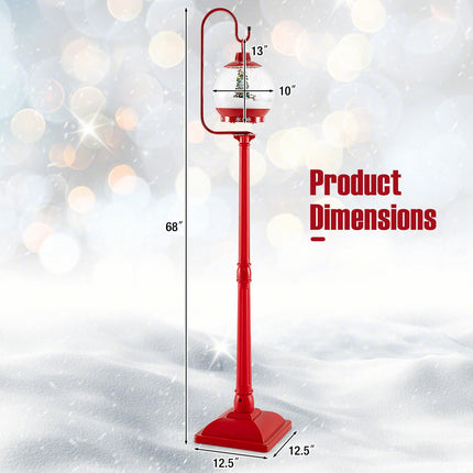 Dreamade 68 Inch Musical Christmas Street Lamp, Festive Lamp Post w/Sound-Activated Snow Globe Lantern