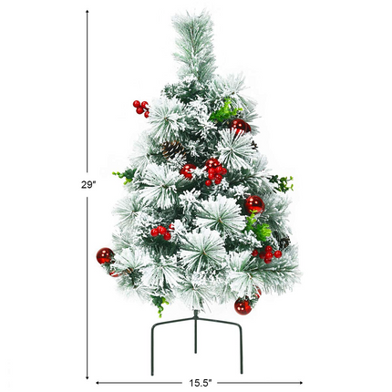 Dreamade 2FT Pathway Christmas Trees Set of 2, Pre-Lit Snow Flocked Xmas Trees with 30 Warm White LED Lights - DreamadeUS