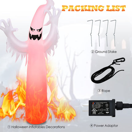 DREAMADE 12 Ft Halloween Inflatable Ghost Lighted Flame Yard Decoration