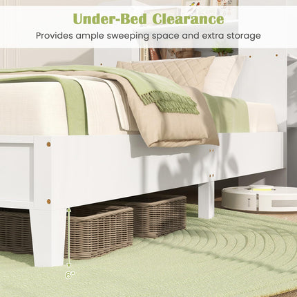 Dreamade Twin Bed Frames for Kids, Wooden Twin Size Bed with Storage Bookcase Headboard