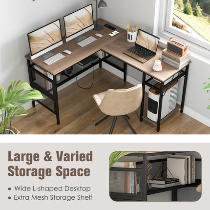 Dreamade L Shaped Desk with Power Outlets & USB Ports