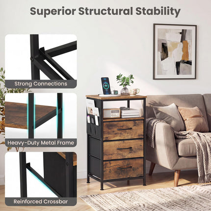 Dreamade 27.5" Nightstand with Charging Station & 3 Fabric Drawer (1/2)