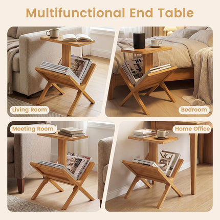 Dreamade Side Table Teak Wood Set of 1/2 2-Tier Sofa Couch End Table