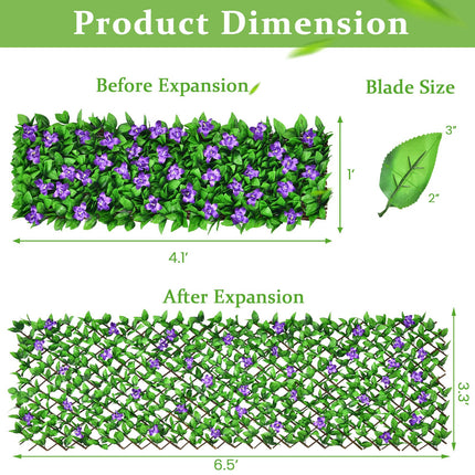 Expandable Fence with Leaves, 6.5ft Privacy Screen Decorative Fake Ivy Fencing Panel
