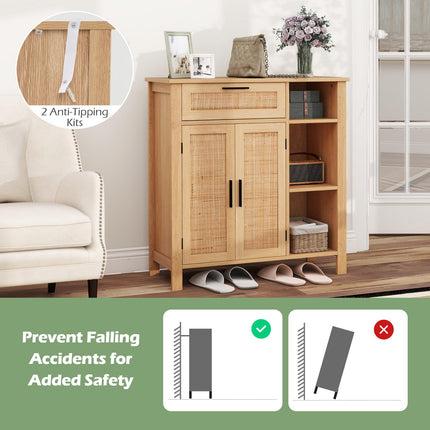 Dreamade Buffet Cabinet with 2 Doors, Drawer 3 Open Cubbies Adjustable Shelf (Natural)