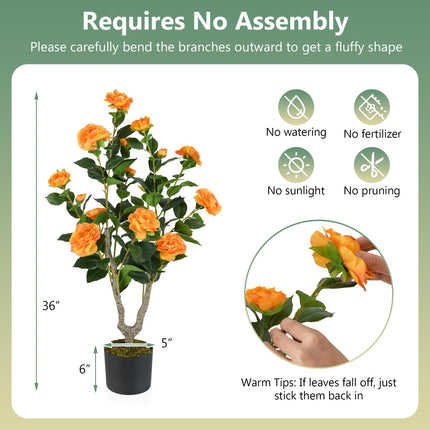Dreamade 36’’ Artificial Camellia Tree Faux Floral Plant Blooming Tree in Nursery Pot