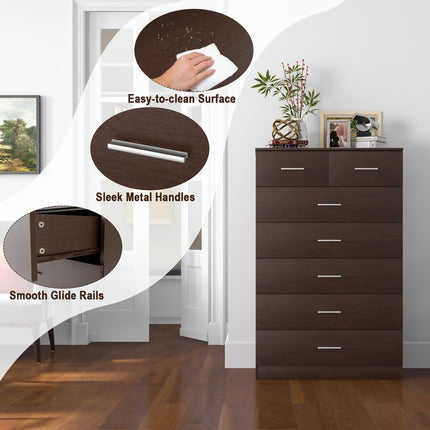 Dreamade 7 Drawers Dresser for Bedroom - Wooden Chest of Drawers with Anti-toppling Device