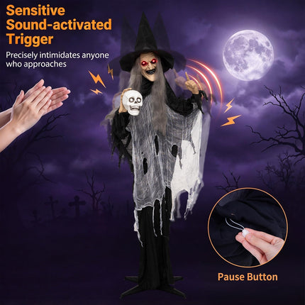 DREAMADE 6.3 FT Animatronic Halloween Life-Size Talking Witch Decor