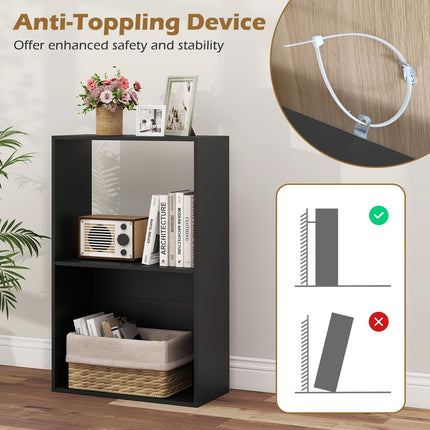 Dreamade 3-Tier Bookshelf | 2-Cube Bookcase w/Open Storage Compartment (1/2)