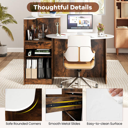 Dreamade Reception Desk, Front Counter Desk with Lockable Drawer, Oval Tabletop & Adjustable Shelf