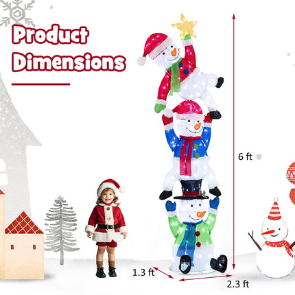Dreamade 6 ft Christmas Stacked Snowman, 3D Pre-Lit Snowman Decoration w/ 155 LED Lights