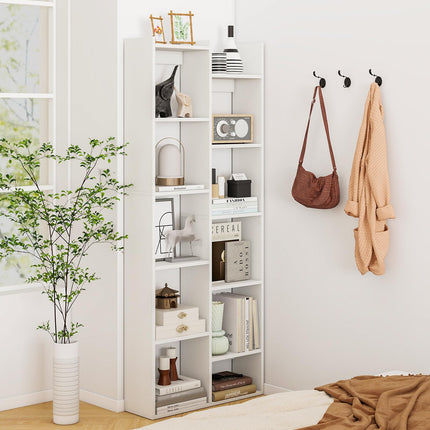 Dreamade Modern Bookshelf with 12 Staggered Shelves for Living Room Office