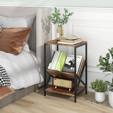 Dreamade Record Player Stand, 3-Tier End Table w/ V-Shaped Magazine Holder, Turntable Stand with Record Storage Up to 80 Albums