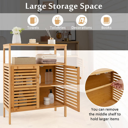 Dreamade Storage Cabinet, Bamboo Bathroom Floor Cabinet with Double Louvered Doors