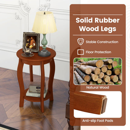 Dreamade 2-Tier End Table, Narrow Tiered Telephone Table with Storage Shelf, Solid Wood Legs