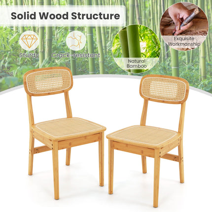 Dreamade Rattan Dining Chairs Set of 2, Boho Cane Kitchen Chairs, Max Load 300 Lbs