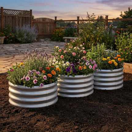 Dreamade Galvanized 2 x 2 x 1 FT Round Outdoor Planter Box with Open-Ended Base (1/2)