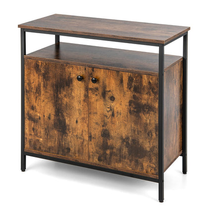 Dreamade Buffet Cabinet with Shelf - 2 Door Sideboard Kitchen Storage Cupboard with Shelves (Rustic Brown)