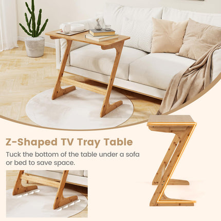 Dreamade Bamboo TV Tray Table, Z Shaped Sofa Couch Side Table for Eating Snacks Coffee Laptop