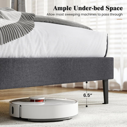 Dreamade Queen/Full/Twin Size Upholstered Bed Frame Platform Bed with Height Adjustable Vertical Channel Headboard